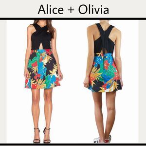 Alice + Olivia Mini Dress Jungle Hibiscus  Sleeveless Floral Tropical Size 0